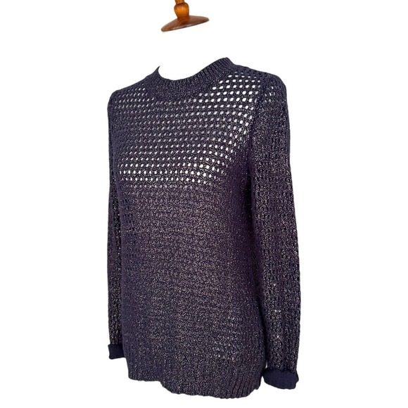 🍀Narcisco Rodriguez Pullover Sweater Blue Silver Open Knit Cotton Blend Small - Picture 3 of 10